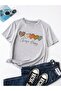 Women's Gray Chose Happy Printed Oversize T-Shirt