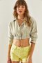 Women's Green Belt Detailed Striped Crop Shirt 4441 60251322 - 2