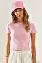 Women's Pink Crew Neck Basic Crop T-Shirt 60251338 - 5