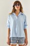 Women's Blue Pleated Detail Casual Terikoton Shirt 4481 60251332 - 2