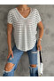 Women's v-neck Drop-Shoulder Striped blouse - 2