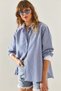 Women's Blue Cuff Collar Garni Striped Shirt 4442 60251327