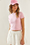 Women's Pink Crew Neck Basic Crop T-Shirt 60251338 - 6