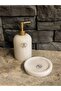 White Marble Matte Gold Detailed Liquid Soap Dispenser and Tray Set of 2, First Class Workmanship - 3