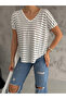 Women's v-neck Drop-Shoulder Striped blouse - 3