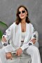 Women's Back and Sleeve Sequin Embroidered Linen Kimono Jacket and Trousers Two-Piece Set - 2
