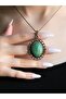 Natural Stone Green Agate Natural Stone Authentic Women's Necklace with 45 cm Chain Euk13Ya