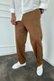 Men's Baggy Loose Fit Elastic Waist Brown Striped Trousers