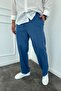 Men's Baggy Loose Fit Elastic Waist Blue Striped Trousers