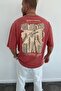 Men's Oversize Loose Fit Crew Neck Back Printed Burgundy T-Shirt