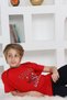 Short Sleeve Capri Boys' Cycling Collar Helmet Printed Red Color Pajama Set - 3