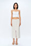 Natural Linen Midi Skirt - Slit Detail - 4