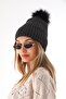 Women's Winter Anthracite Pompom Knitwear Beret - 3