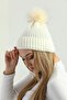 Women's Ecru Winter Pompom Knitwear Beret - 4