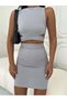 Gray Short Lycra Straight Skirt - 2