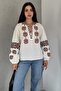 Women's Elastic-Cuffed Balloon Sleeve Vintage Embroidered Cotton Blouse - 3