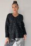 V-Neck Glitter Printed Sweater - Black