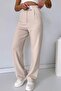 Beige Palazzo Women's Trousers - Velcro Detail - 3