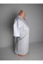 Women's White Plain V-Neck Short-Sleeved Side Slit %100 Cotton Jersey Mom T- Jersey Blouse - 2