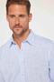 Men's Slim Fit Long Sleeve 100% Cotton Linen Texture Blue Shirt with Epaulettes - 3