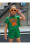 Girls' Green Hooded Shorts and T-shirt Set with Boston25 Printed - 3