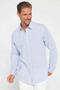 Men's Slim Fit Long Sleeve 100% Cotton Linen Texture Blue Shirt with Epaulettes
