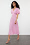 Fuchsia A-Line Corsage Detailed V-Neck Maxi Woven Dress TWOSS24EL00620