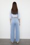 Blue 100% Linen Elastic Waist High Waist Wide Leg Trousers Twoss24Je00249 - 11