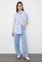 Blue 100% Linen Elastic Waist High Waist Wide Leg Trousers Twoss24Je00249 - 7