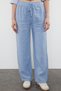 Blue 100% Linen Elastic Waist High Waist Wide Leg Trousers Twoss24Je00249 - 10