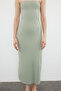 Green Straight Polyamide Strapless Stretchy Body-Fitting Maxi Pen Dress TWOSS24EL00991 - 3
