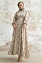 Beige Shirt Collar Embroidered Dress