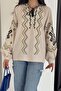 Women's Beige Tasseled Embroidered Cotton Blouse