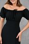 Black Summer Dress with Gipeli on the Back, Gathered Detail on the Chest, Slit, Midi Length, Short Sleeves 104 - 2