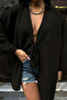 Women's Black Flame Linen Kimono with Tie Detail - 3