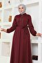 Front Zippered Stone Detailed Coat Brc2301-1 Claret Red - 5