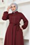 Front Zippered Stone Detailed Coat Brc2301-1 Claret Red - 3