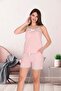 Women's Pink Melange Strappy Lace Shorts Set Srt1001