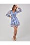 Women's Front Tie Patterned Double-breasted Dress - 2