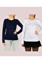 Women's Long Sleeve Stretch Fabric Stretchy Round Neck Crew neck (2 Pieces)