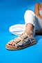 Harmony Beige Gold Buckle Double Banded Women's Slippers - 4