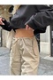 Beige Loose Fit Pants with Elastic Waist and Legs - 3
