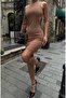 One Sleeve Jewelled Striped Dress - 3