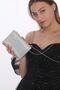 Glamorous Evening Dress with Silver Color Stone, Women's Bag in Hand and Long Strap (Chain Strap) - 4