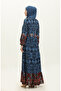 Patterned Viscose Dress - Half Button, Cobalt Blue Black 0308-01 - 6