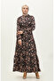 Floral Patterned Belted Dress 0316-02 Black - 2
