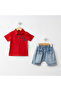 Marine Striped Polo Collar T-Shirt Set Red