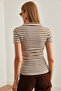 Women's Thick Striped Bitter Brown Polo Neck Buttoned Lycra Blouse Blz- 19002558 - 5