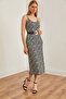Women's Floral Black Rope Strap Side Slit Midi Dress Elb- 19002182 - 5