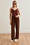 Women's Bitter Brown Belted Woven Viscon Palazzo Trousers Pnt-19000169 - 3